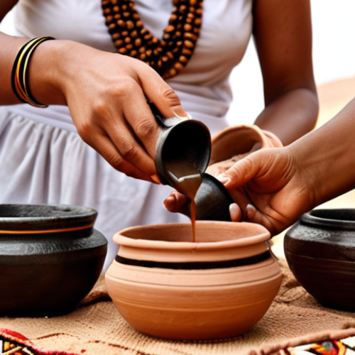 Home 11 A traditional Eritrean coffee ceremony. A woman in traditional dress pours coffee from a jebena (traditional clay pot) into small cups. Frankincense burns in the background.